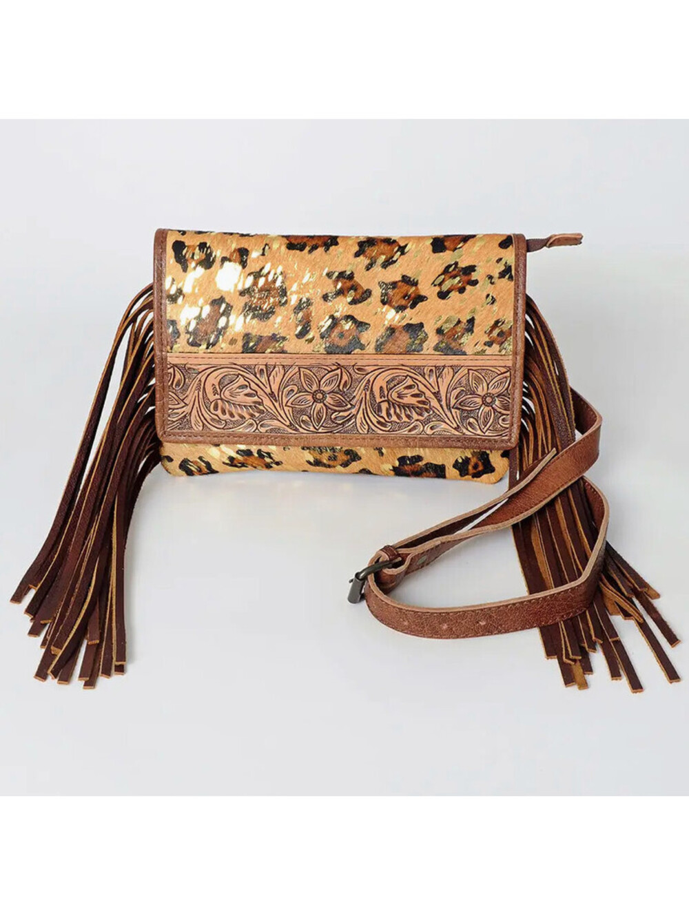 AD American Darling Small Cross Body Bag - Hand Tooled Floral & Hair-On Cowhide
